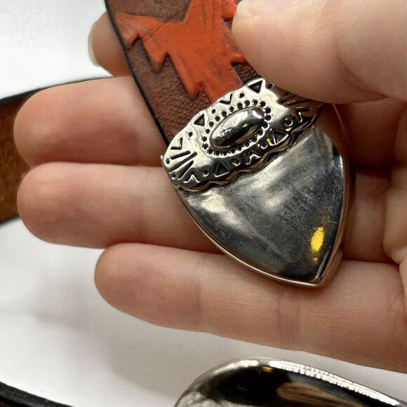 Vintage Milor Tooled Leather Belt Southwest Thunderbird Aztec Size Small 1980s - Picture 5 of 12